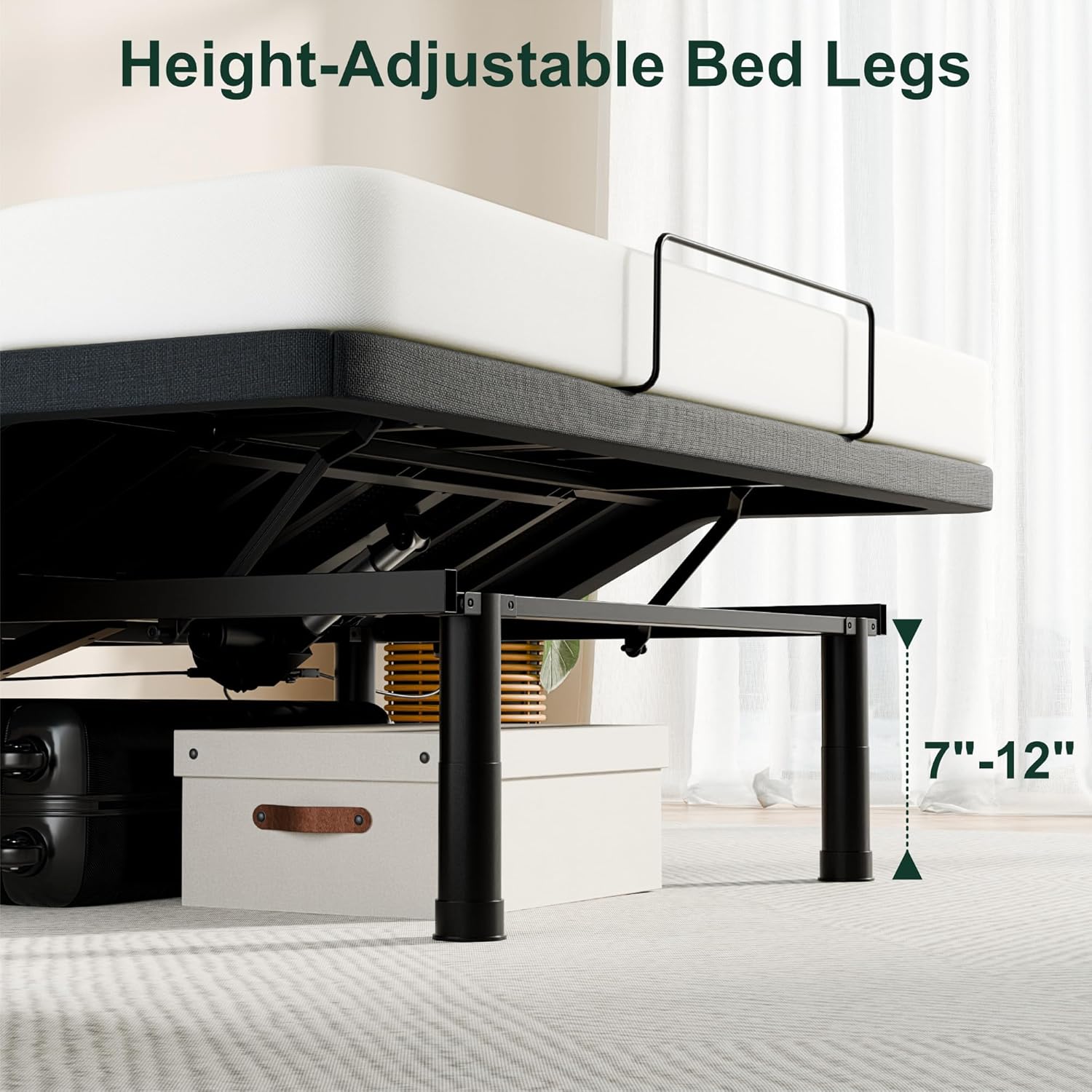 SunsGrove Twin XL Adjustable Bed Frame, Wired Remote Control, Independent Head and Foot Incline, Electric Bed Frame Base