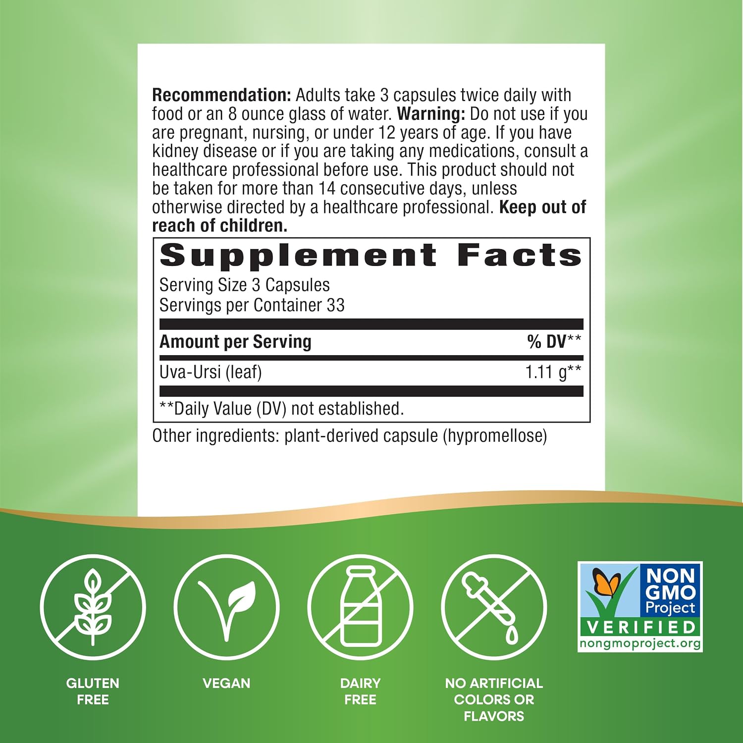 Nature's Way Uva Ursi, 1,440 mg per Serving, 100 Capsules (Packaging May Vary)