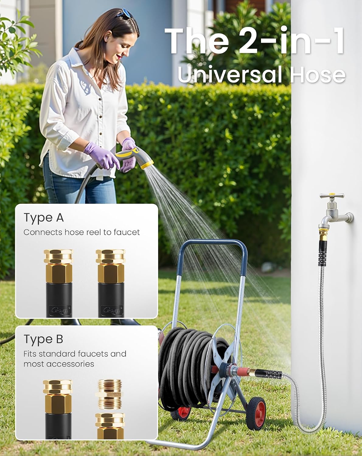 Cesun 100 ft Metal Garden Hose with 10 Function Nozzle, 100 foot x 5/8" | Heavy Duty Stainless Steel Water Hose, Kink-Free & Flexible, Lightweight, Durable, Leak Proof, Rust Proof for Yard/RV/Outdoor