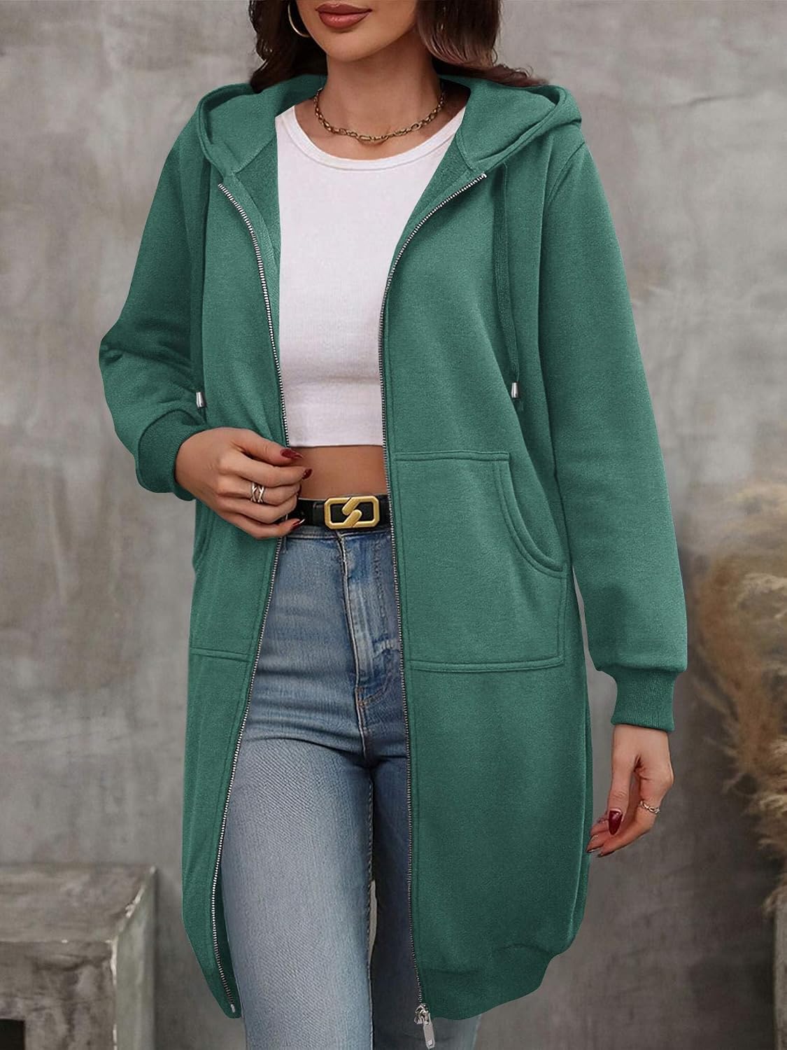 ELESOL Women Casual Zip up Fleece Hoodies Tunic Sweatshirt Long Jacket