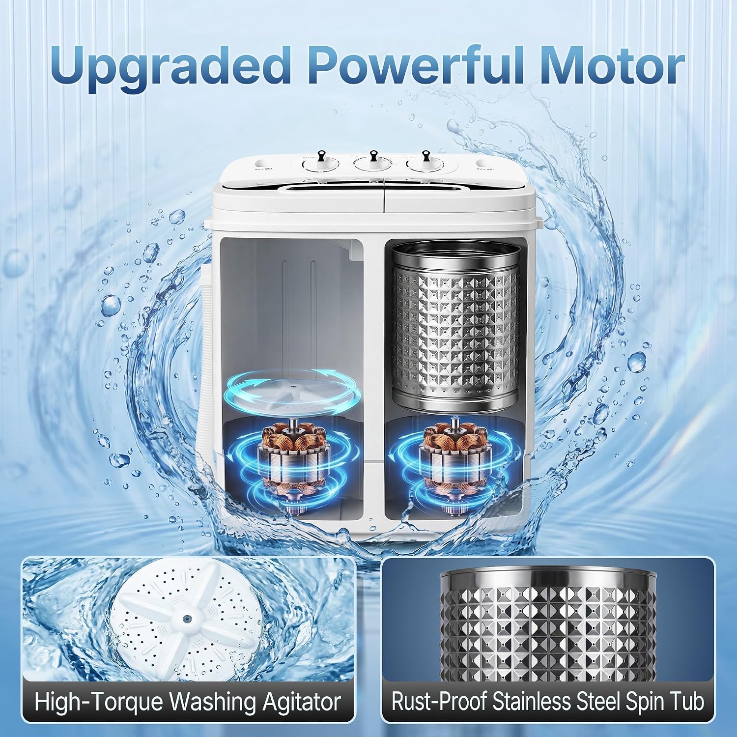 SUPER DEAL Compact Mini Twin Tub Washing Machine 13lbs Capacity Portable Washer Wash and Spin Cycle Combo, Built-in Gravity Drain for Camping