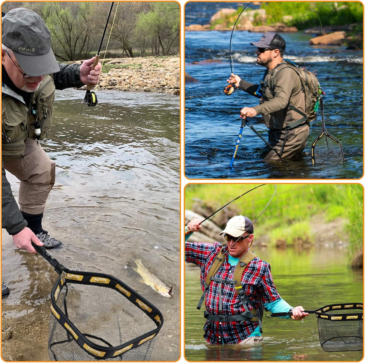 PLUSINNO Floating Fishing Net for Steelhead, Salmon, Fly, Kayak, Catfish, Bass, Trout Fishing