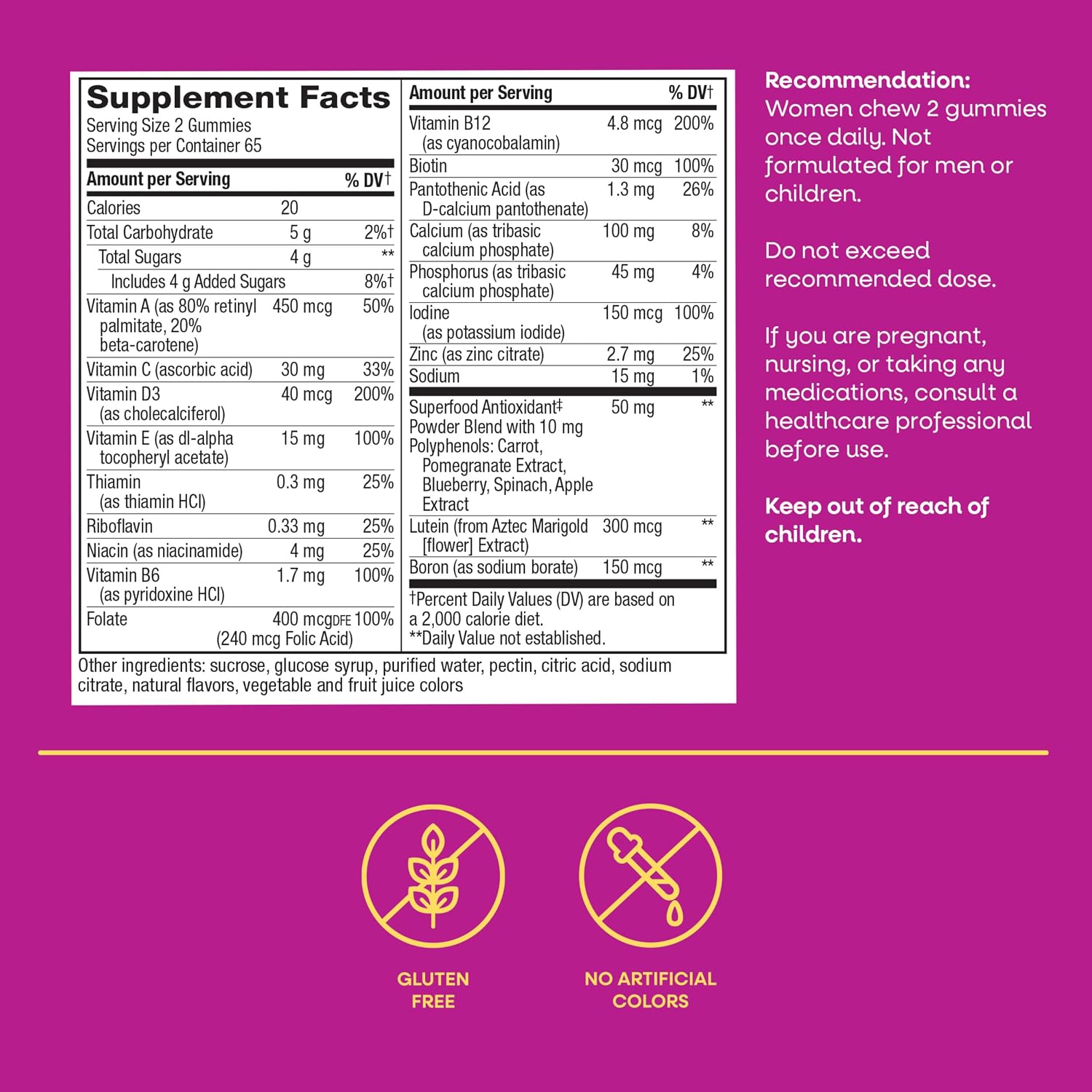 Nature's Way Alive! Women's 50+ Multivitamin Gummies, Mixed Berry, 60 ct | Daily Gummy Multi with B-Vitamins, Vitamin D3 & Calcium to Support Heart, Brain, & Bone Health for Women 50 and Older*