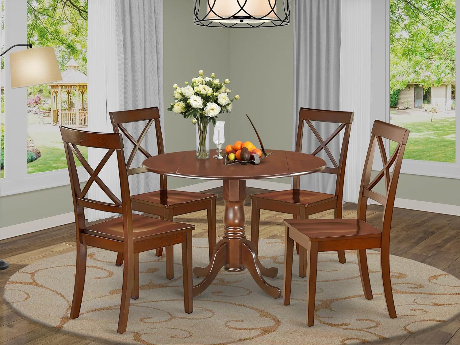 East West Furniture DLBO3-WHI-W 3 Piece Dining Room Table Set Contains a Round Kitchen Table with Dropleaf and 2 Dining Chairs, 42x42 Inch, Linen White