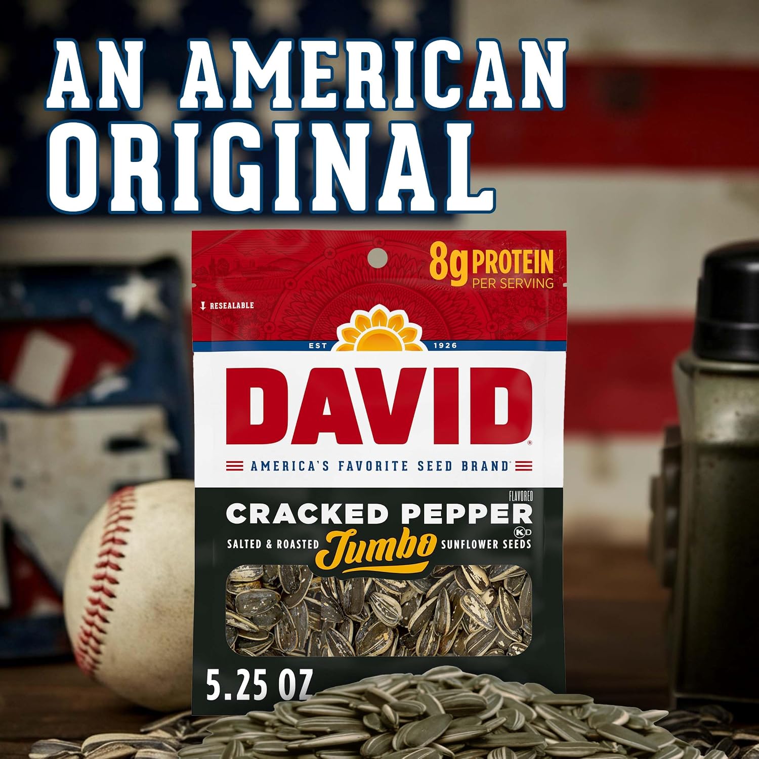 DAVID Jumbo Sunflower Seeds, Cracked Pepper Flavor, 5.25 oz.