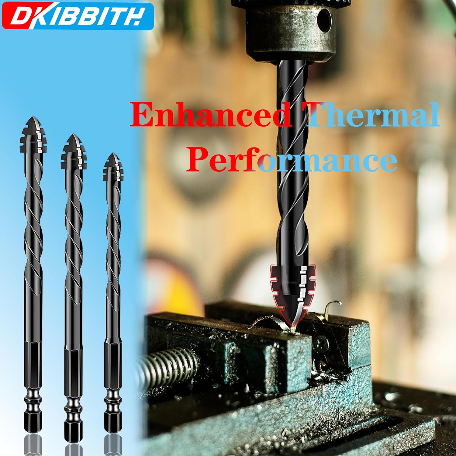 10-Piece Masonry Drill Bit Set for Concrete Tile Glass Ceramic Brick, 1/8 to 1/2 Inch Drilling Bits with Triangle Handle