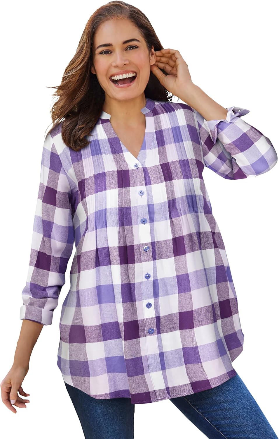 Woman Within Pintucked Flannel Shirt