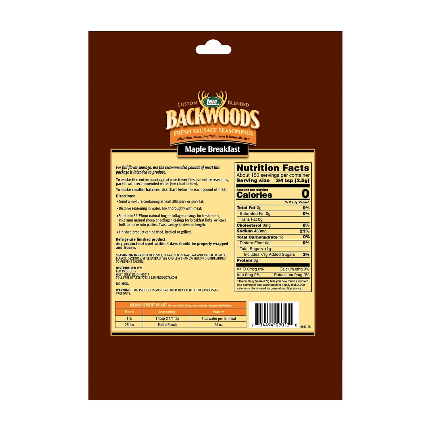 LEM Products Backwoods Breakfast Fresh Sausage Seasoning, 8.3 oz Packet | Pre-Measured Seasoning for Wild Game and Domestic Meat, Seasons Up to 25 Pounds of Meat for Homemade Patties and Sausages