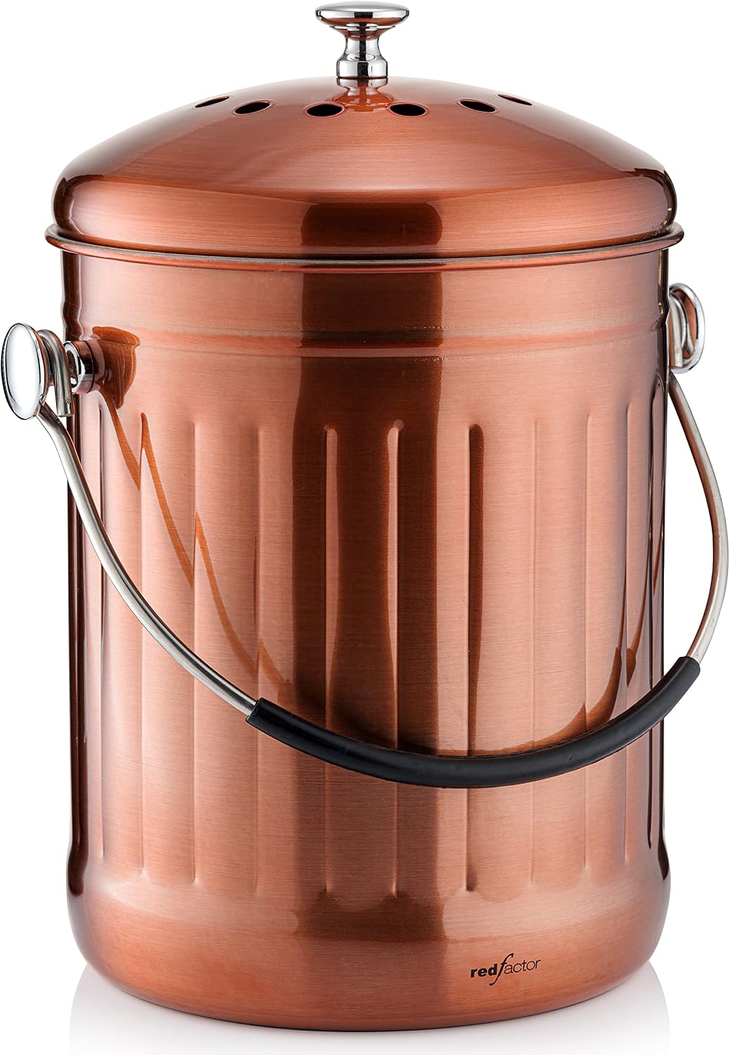 RED FACTOR Premium Compost Bin for Kitchen Countertop - Stainless Steel Food Waste Bucket with Innovative Dual Filter Technology - Includes Spare