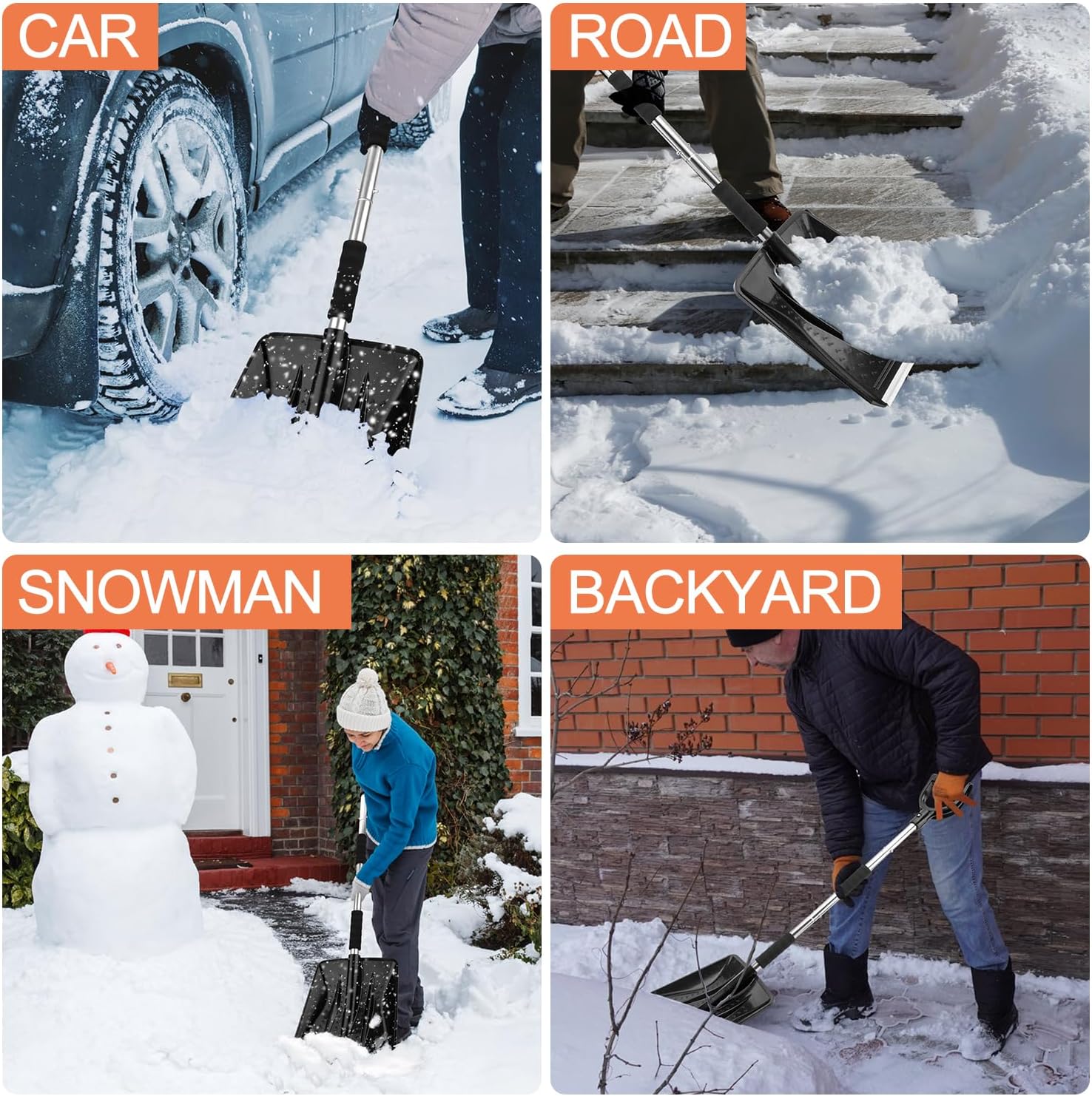 3-in-1 Portable Snow Shovel Kit with Ice Scraper and Snow Brush | Emergency Collapsible Design Snow Remover Set for Garden, Camping, Car