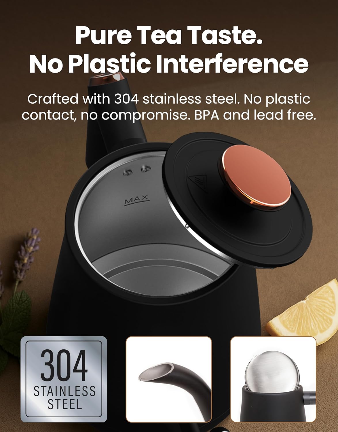 Viante Alba Electric Tea Kettle With Infuser, No Plastic, 1.5L