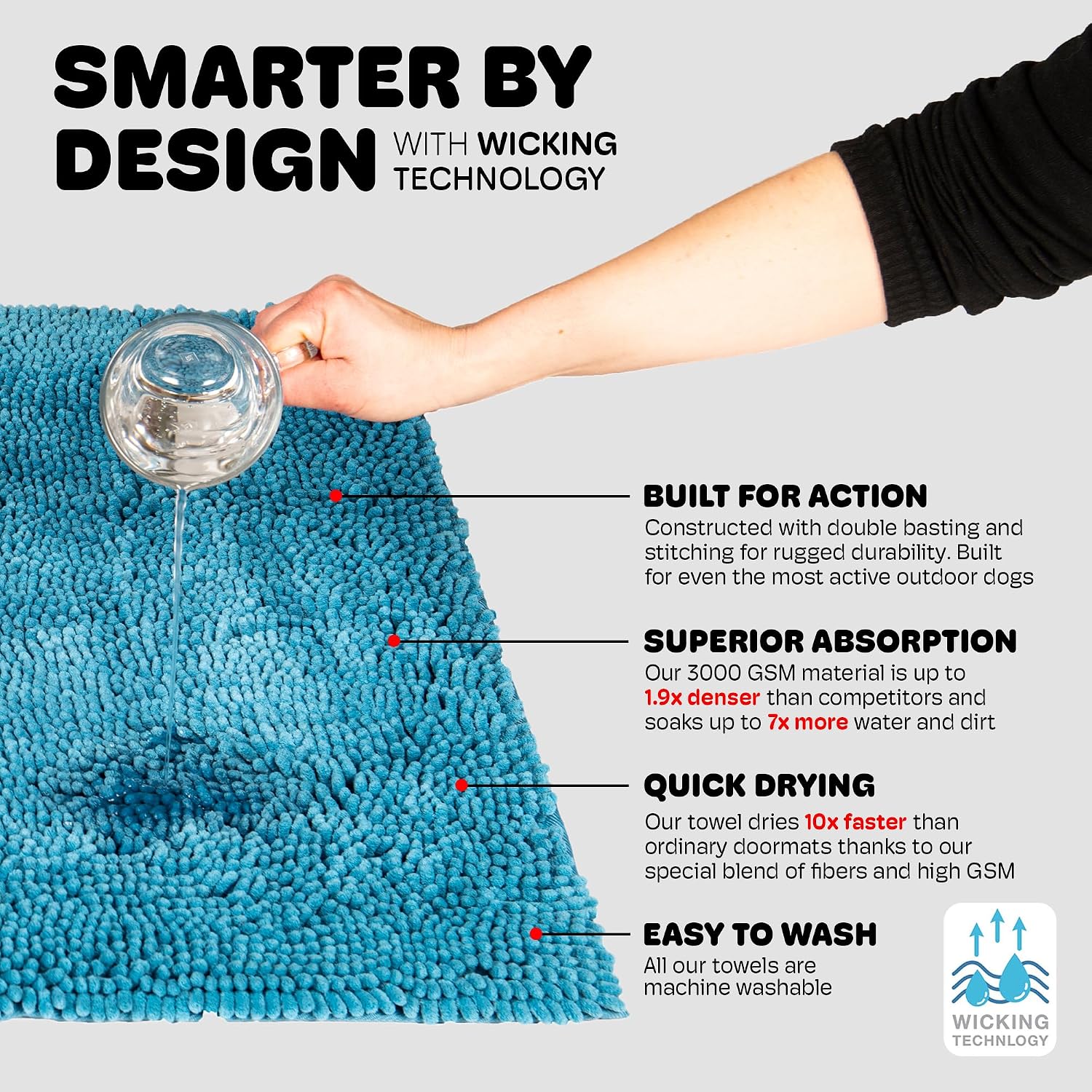 Dog Gone Smart Dirty Dog Doormat - Fast Drying Rug with Super Gripper Backing for Clean Floors - Super Absorbent and Machine Washable Mat for Muddy Paws - Grey