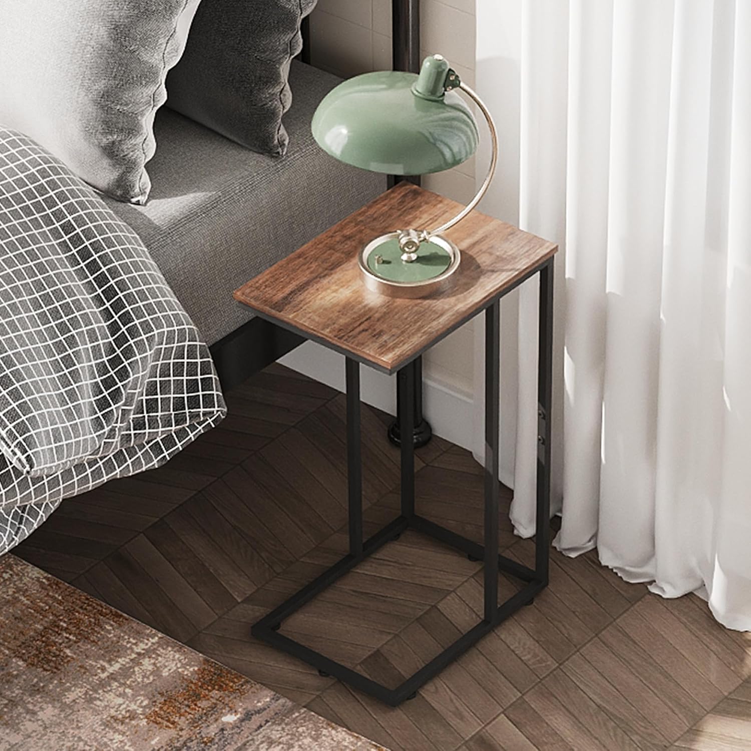 WLIVE C Shaped End Table, Small Side Tables for Sofa and Bed, Couch Table that Slides Under for Living Room, Bedroom, Home Office, Small Spaces