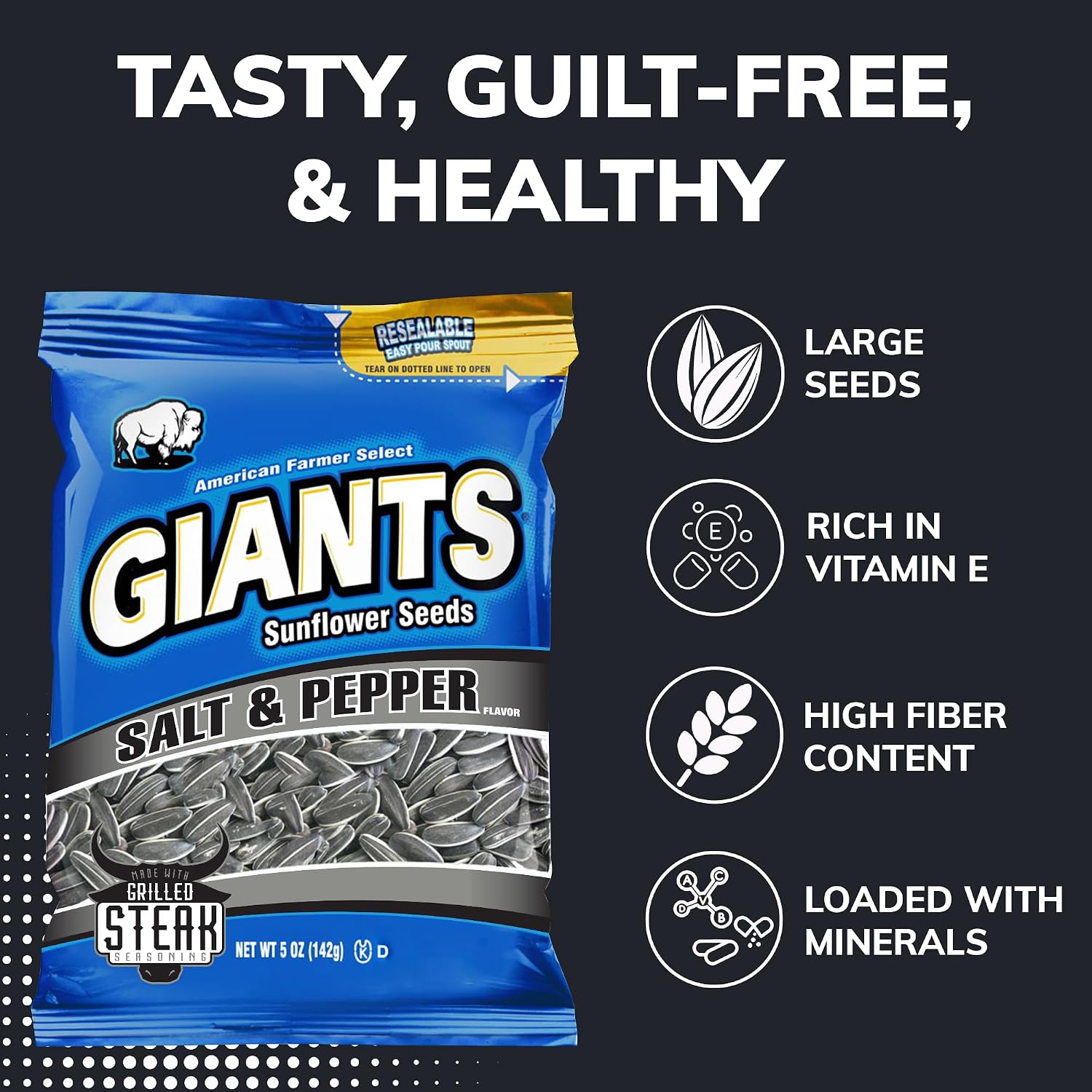 GIANTS Original Sunflower Seeds - Sunflower Seeds to Eat, Sunflower Seeds Bulk, Lightly Salted Sunflower Seeds for Eating, High Protein Snack - 5.75 oz Resealable Bags (Case of 12)