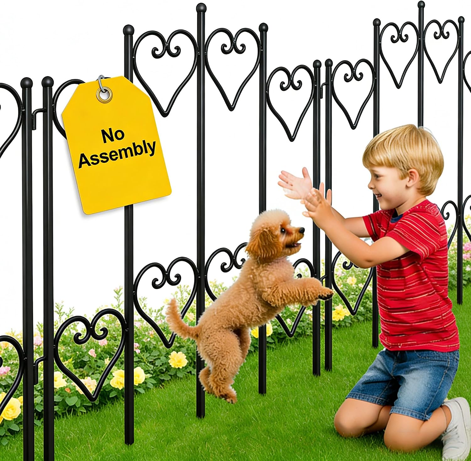 AMAGABELI GARDEN & HOME 5 Panels 32in(H)×10ft(L) Decorative Garden Fences and Borders for Dogs No Dig Rustproof Metal Fence Panels Garden Edging Border Animal Barrier Fencing for Flower Beds Black