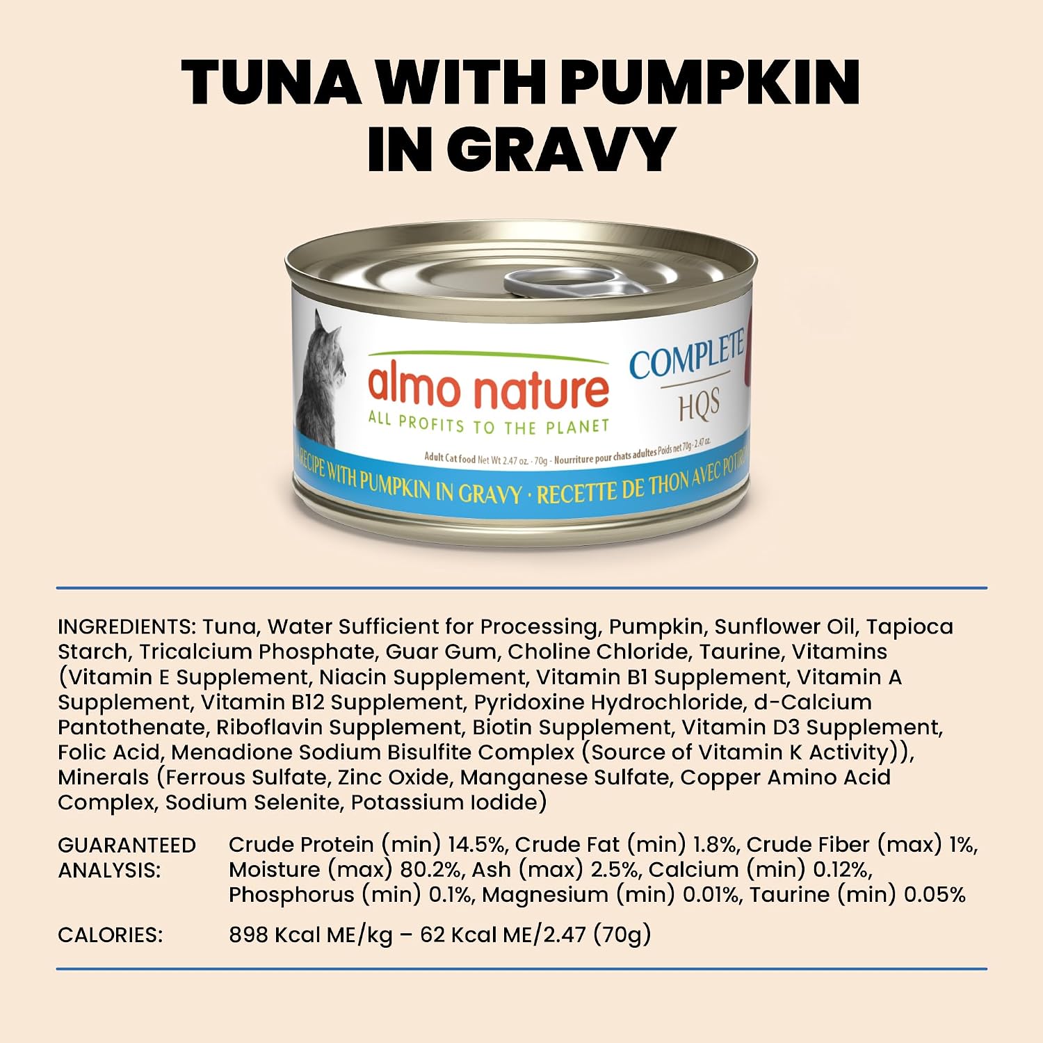 almo nature HQS Natural Wet Cat Food Tuna and Shrimp, Grain Free, Additive Free - 2.47oz - Pack of 6