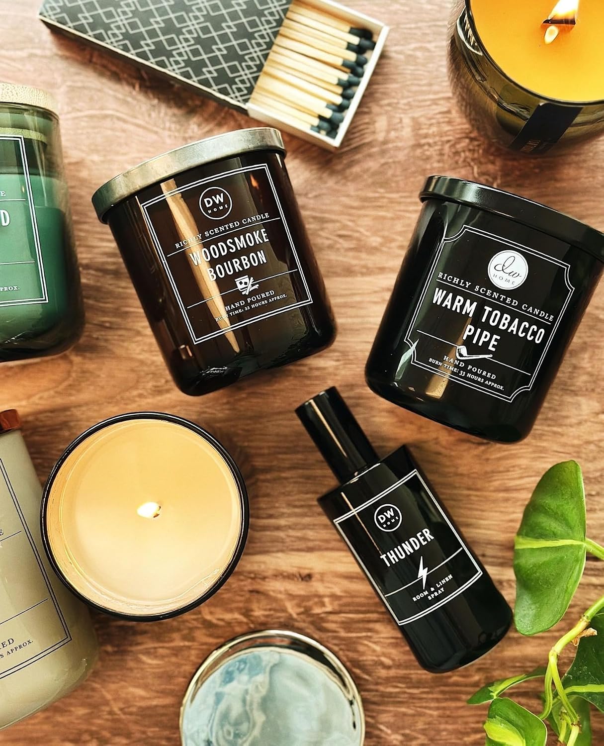 DW Home Warm Tobacco Pipe Scented Candles, 15 oz Large Double Wick Jar, Up to 56 Hour Burn Time, Strong Long Lasting Woodsy Fragrance, Gifts for Men & Women