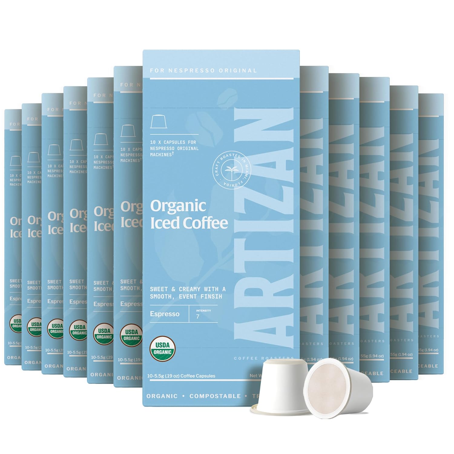 Artizan Coffee USDA Organic Espresso Coffee Capsules For Nespresso Original | Signature Blend Variety | 40 Compatible Compostable Pods