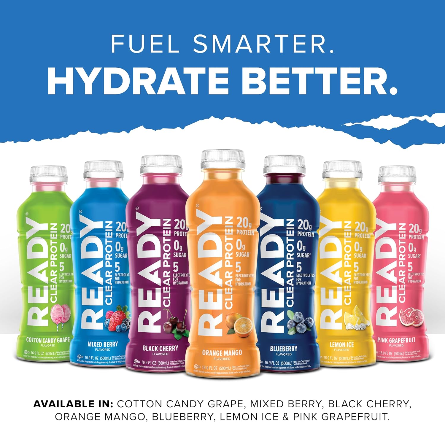 Ready Clear Protein Water, Blueberry, 20g Whey Protein Isolate, 12 Pack