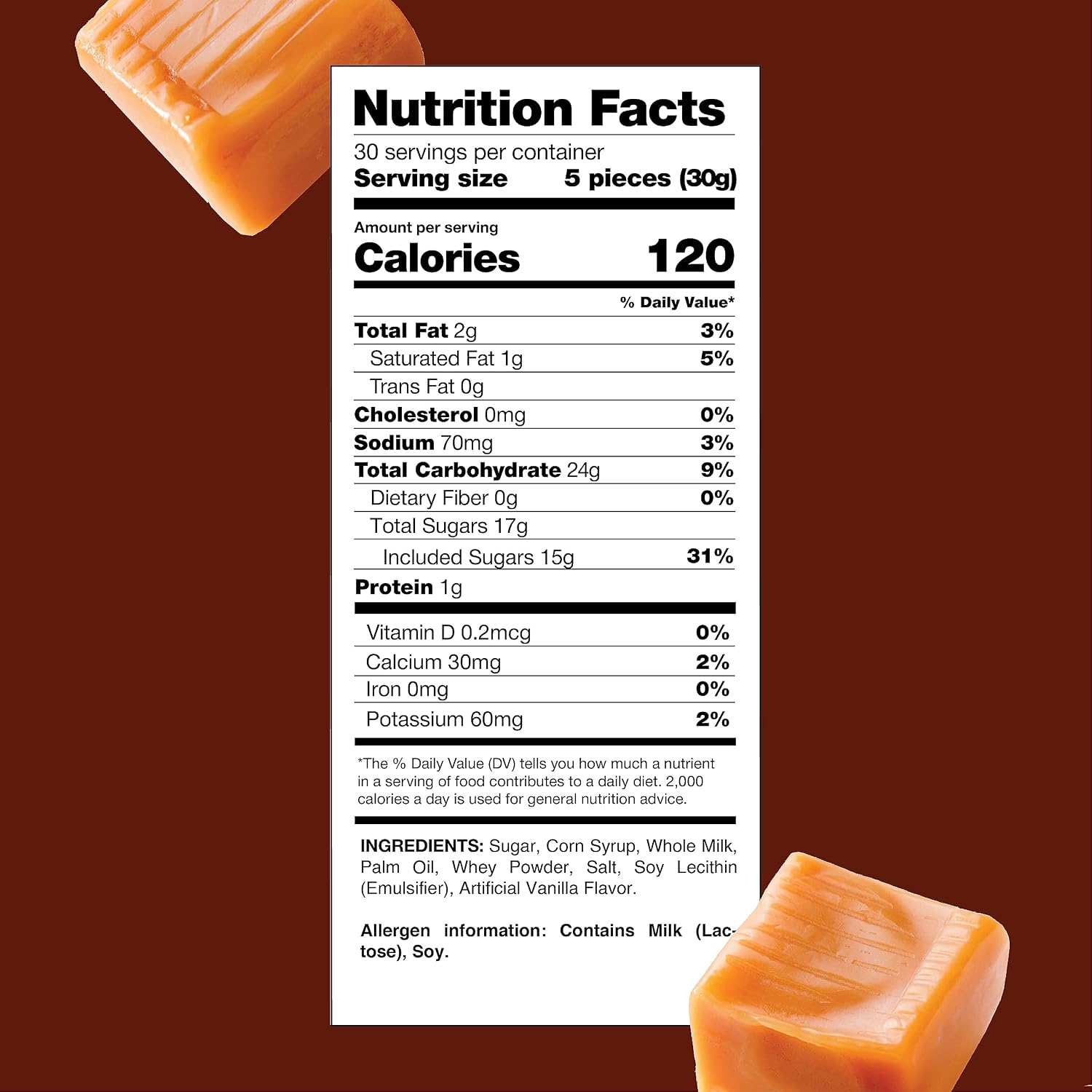 Caramel Candy - Caramels Individually Wrapped - Chewy Candy - 2 Lb Pack | Caramel Cubes, Vanilla Flavor