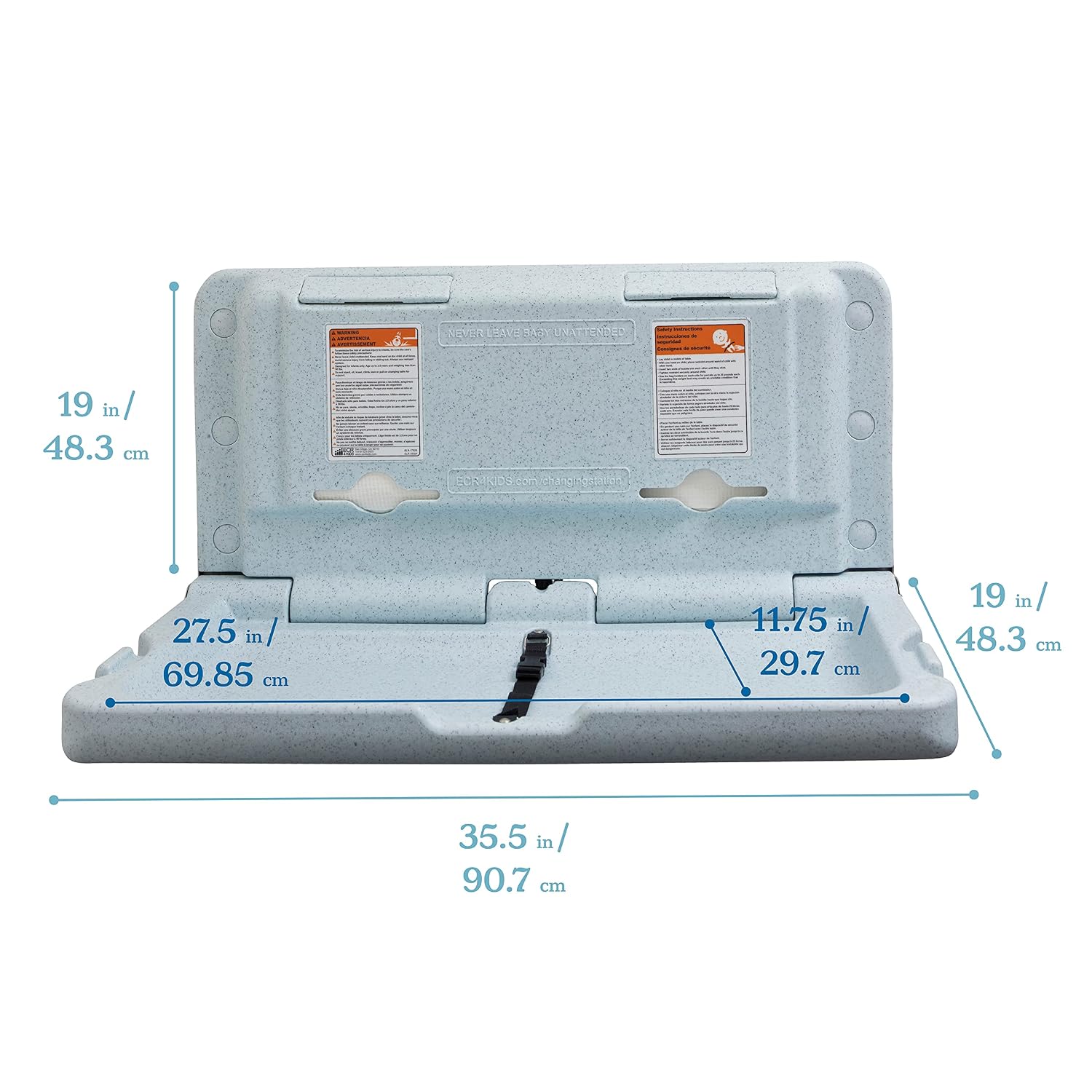 ECR4Kids Horizontal Wall-Mounted Baby Changing Station, Grey Speckled
