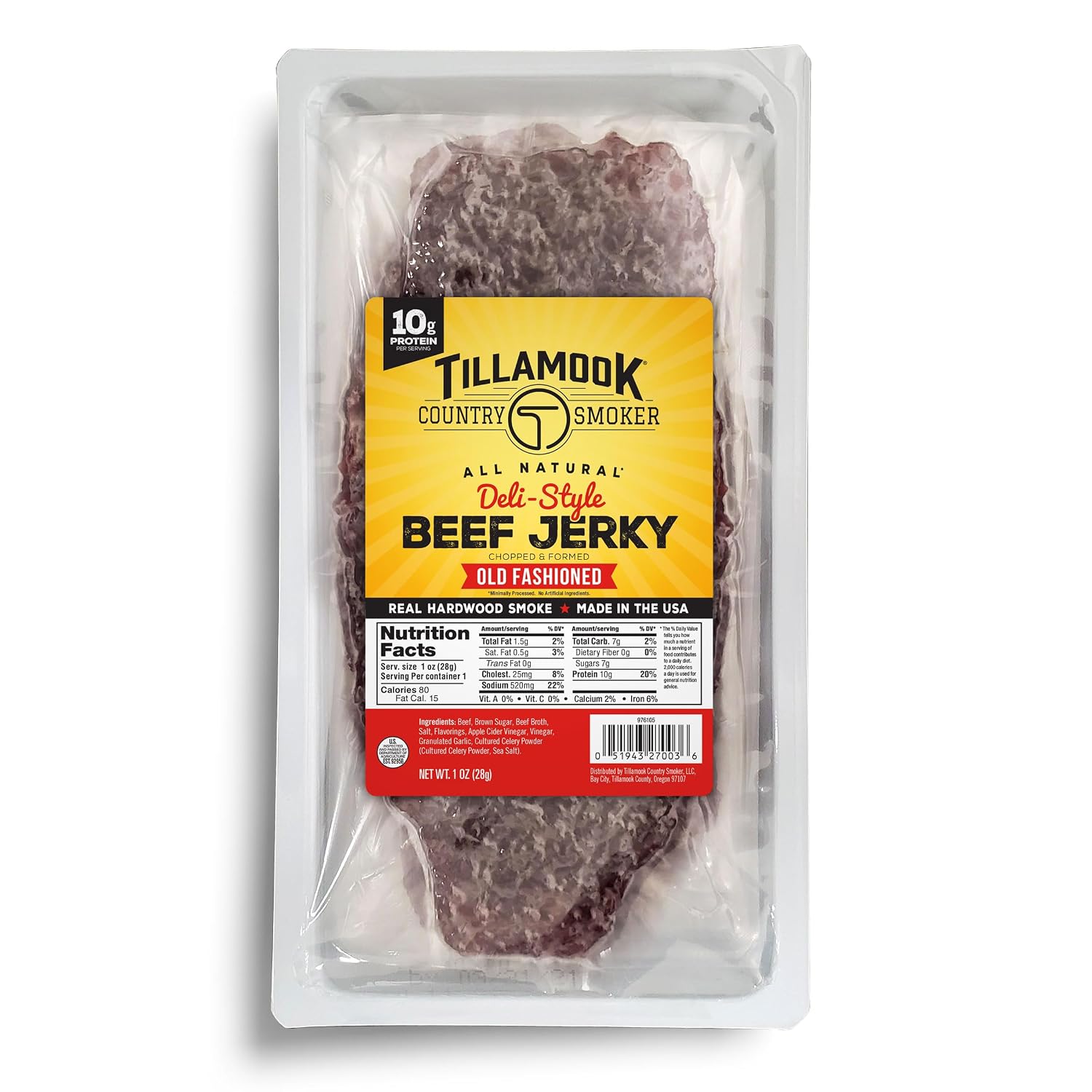Tillamook Country Smoker Teriyaki Deli Style Thin Sliced Slab, Low Carb, High Protein, Ready to Eat Keto Snacks, Chopped & Formed Slabs,12 Count Tray