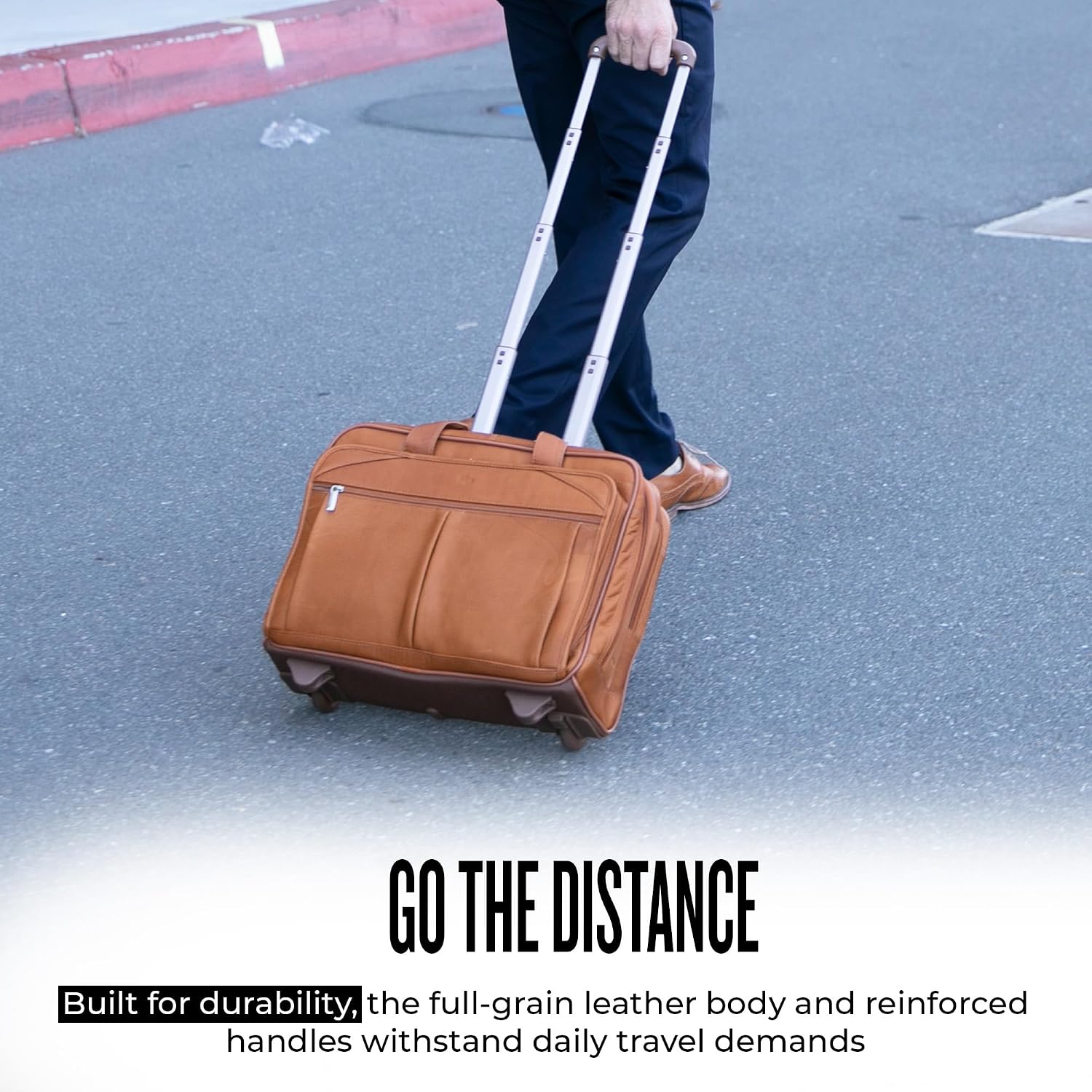 Solo New York Leather Rolling Case with Wheels - Roller Laptop Bag, Wheeled Briefcase for Women & Men, Carry On Size for Travel