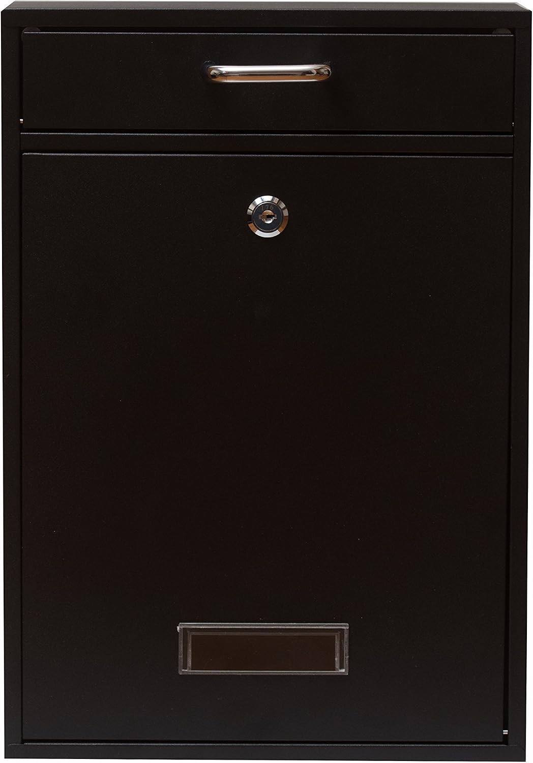 Wall Mounted Locking Vertical Dropbox Mailbox - Safe and Secure (Large) | Made with Galvanized Steel (Black)