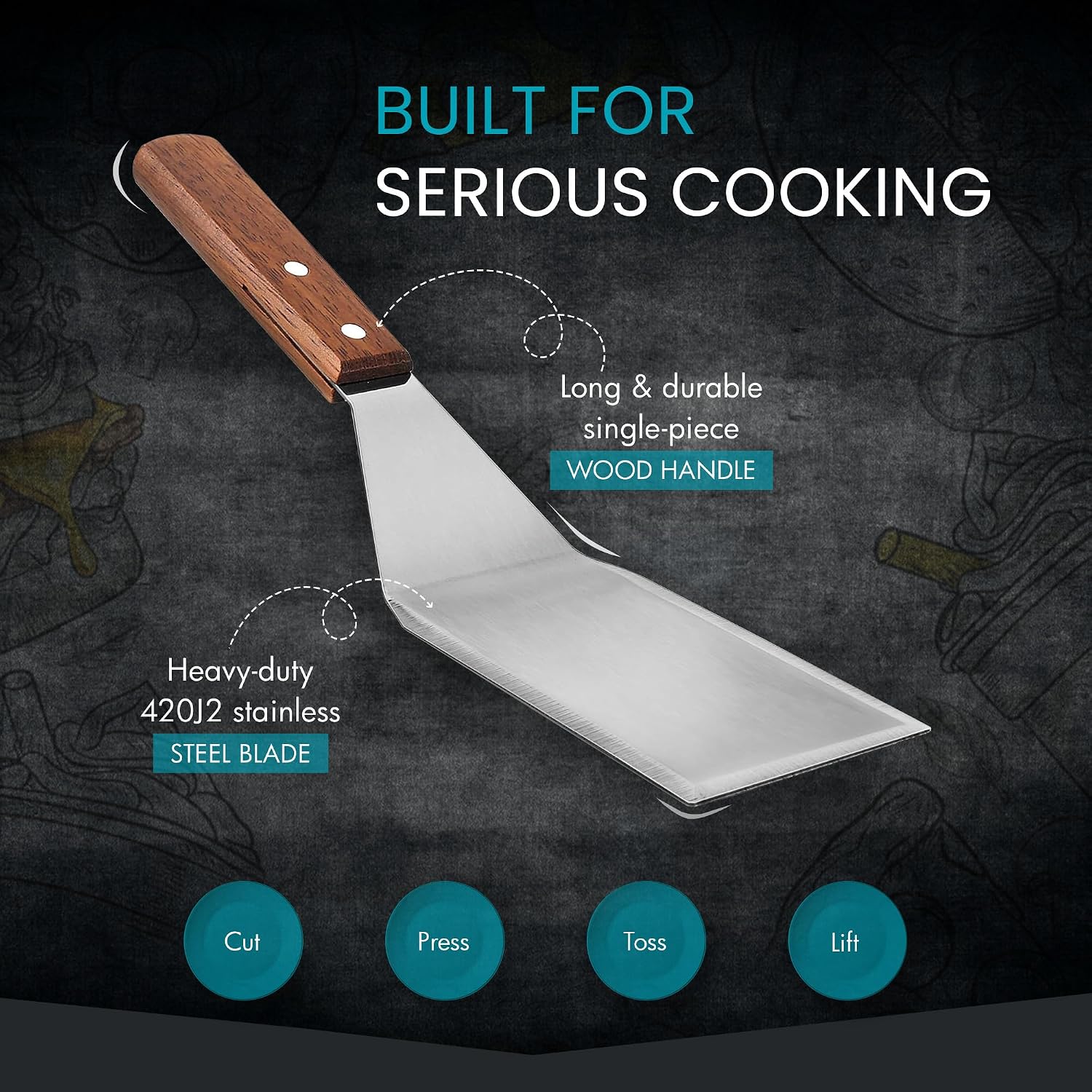 Homi styles Cookie/Brownie Spatula Small Metal Spatula With Merbau Wooden Handle | Heavy Duty Stainless Steel Flipper With Beveled Edges | Small