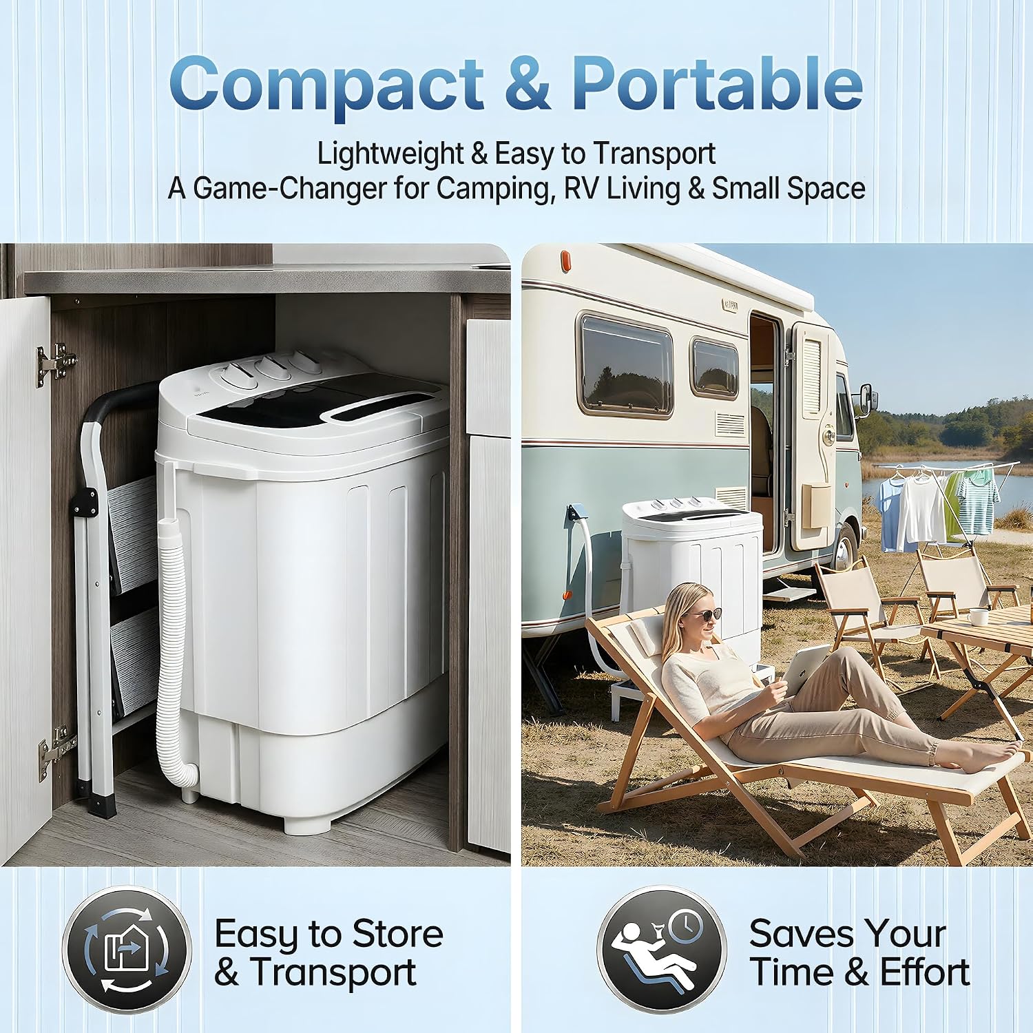 SUPER DEAL Compact Mini Twin Tub Washing Machine 13lbs Capacity Portable Washer Wash and Spin Cycle Combo, Built-in Gravity Drain for Camping