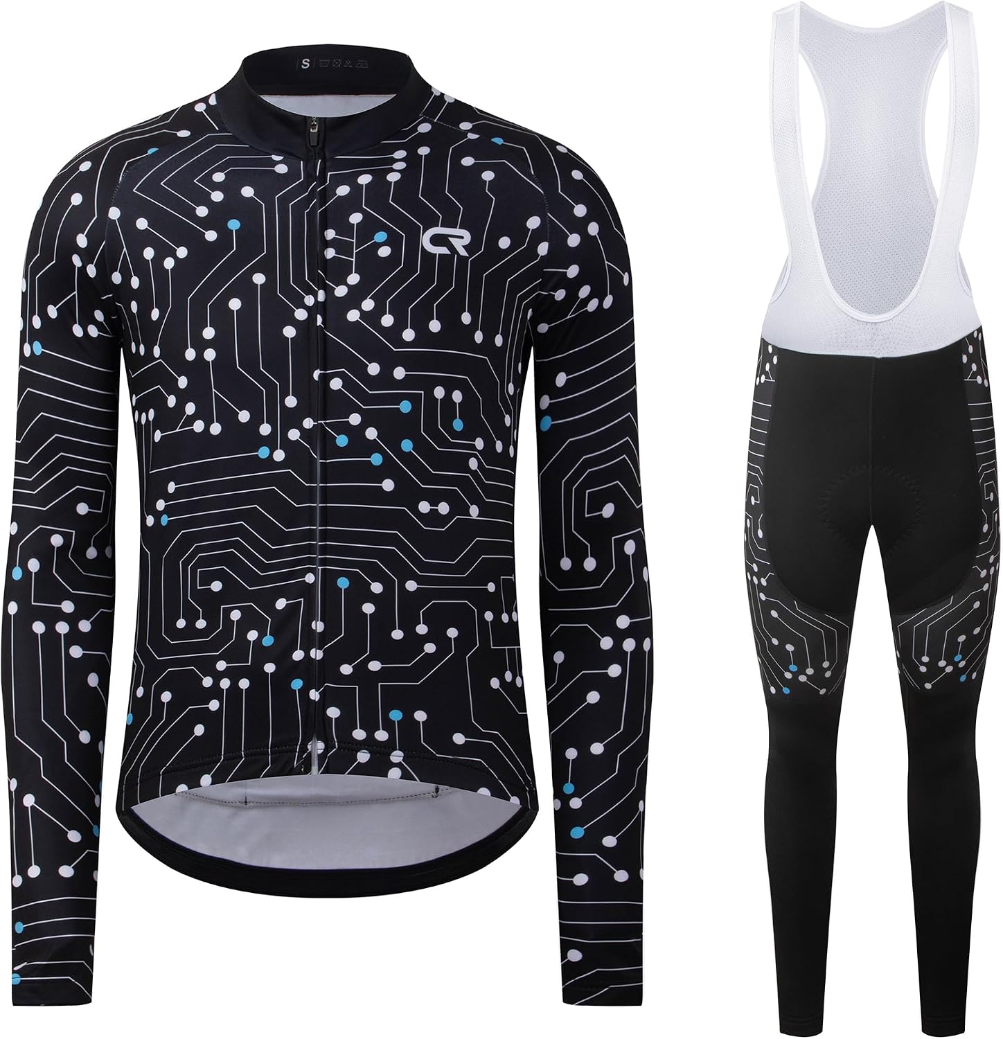 Coconut Ropamo CR Men's Cycling Clothing Set Long Sleeve Cycling Jersey Zipper Pocket Bike Outfit Cycling Bib Pants 3D Padded