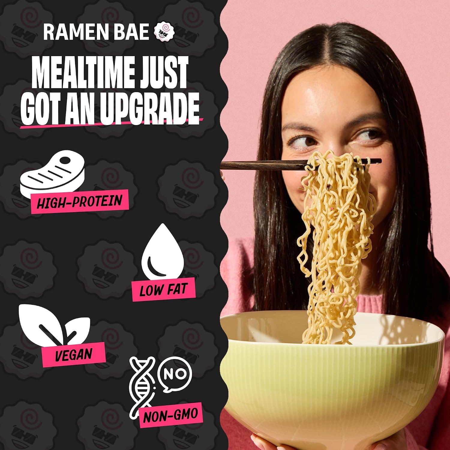Ramen Bae Original Stir Fry Protein Noodles - 28g Protein, Garlic Soy | Air Dried Not Fried, Plant Based, Vegan Protein Noodles - Lower Carb & Fat - Savory & Bold with Hint of Spice (Pack of 6)