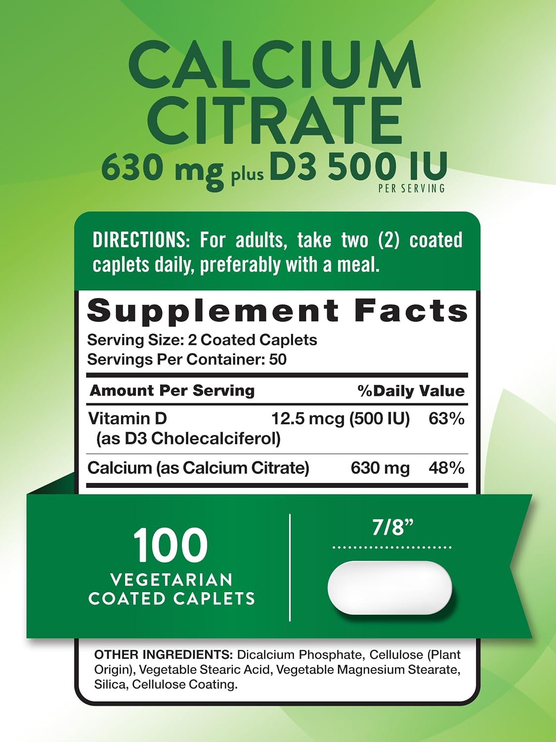 Nature's Truth Calcium Citrate with Vitamin D3 | 100 Caplets | Vegetarian, Non-GMO & Gluten Free Supplement