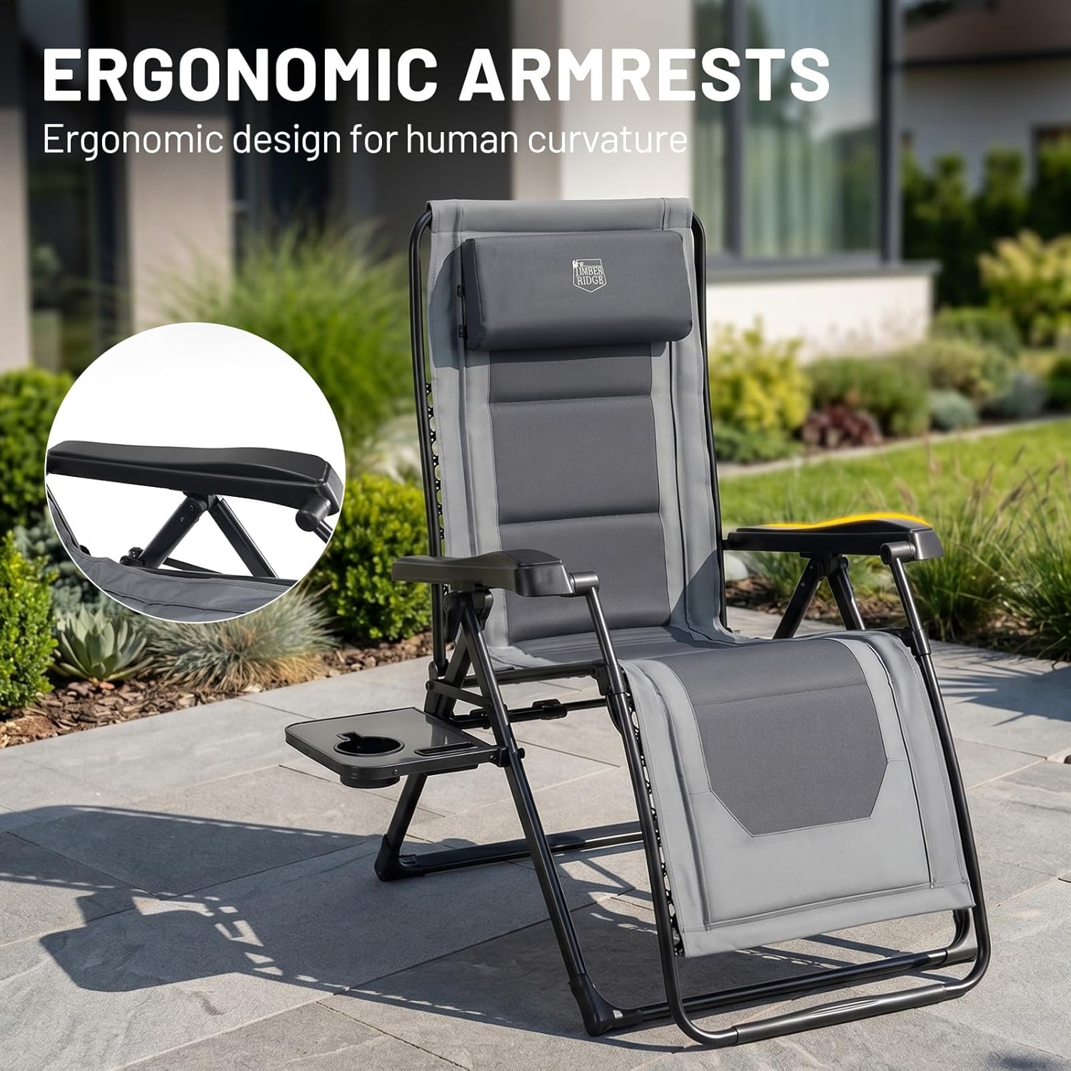 TIMBER RIDGE Zero Gravity polyester Chair Oversized Recliner 350lbs Capacity Patio Lounge Chair Padded Lawn Chair with Headrest XXL for Outdoor