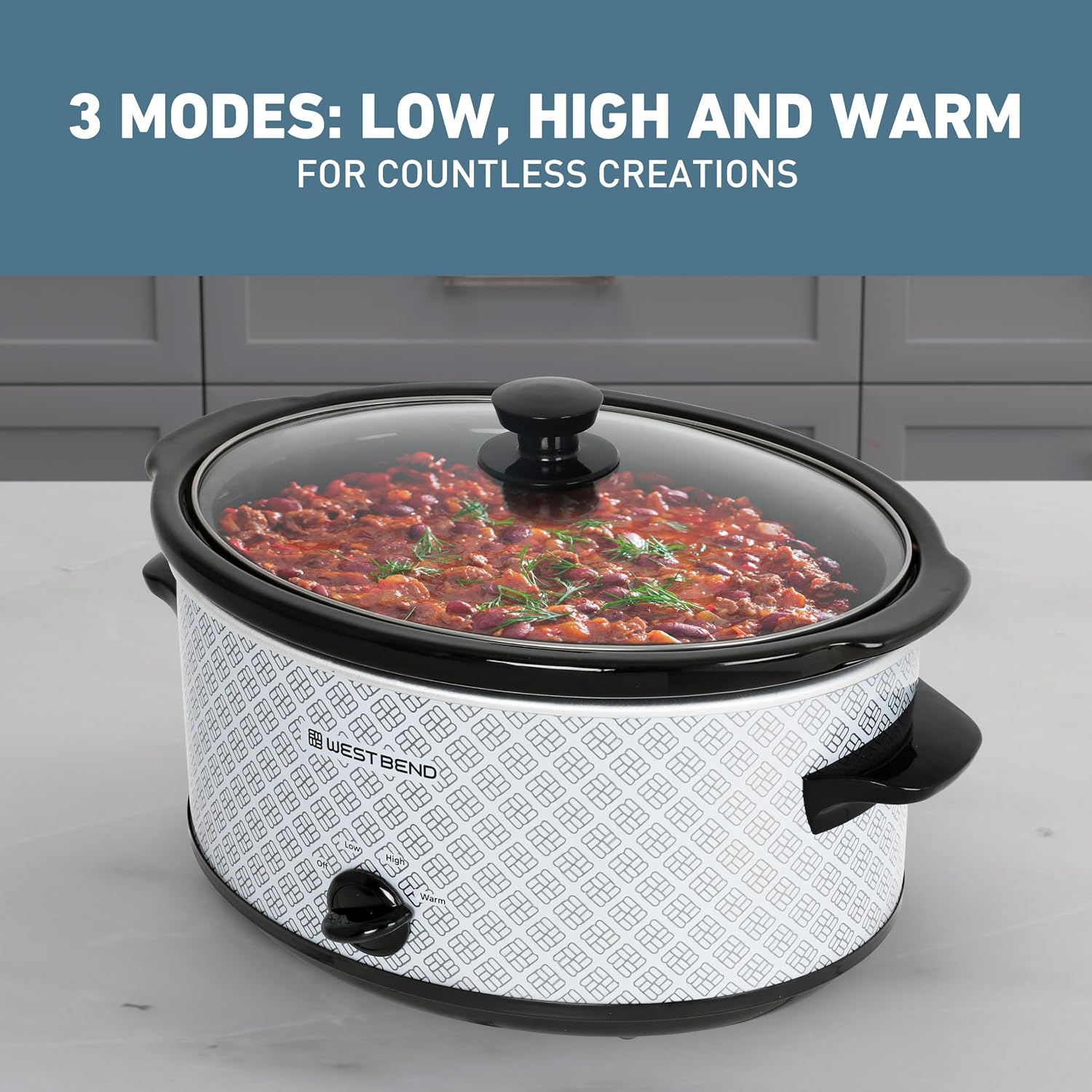 West Bend Slow Cooker 6-Quart Manual Crockery Style with Dishwasher Safe Oval Ceramic Crockpot and Glass Lid Two Temperature Settings Plus Keep Warm, 330-Watts, Black