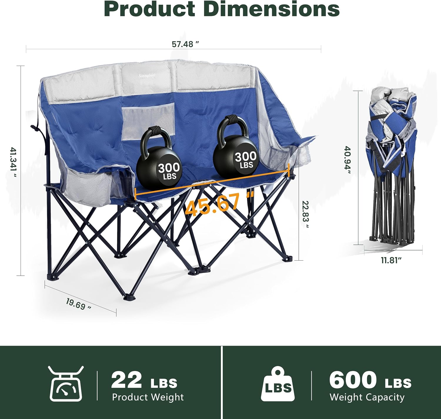 SUNNYFEEL Folding Double Camping Chair Oversized Loveseat for Adults