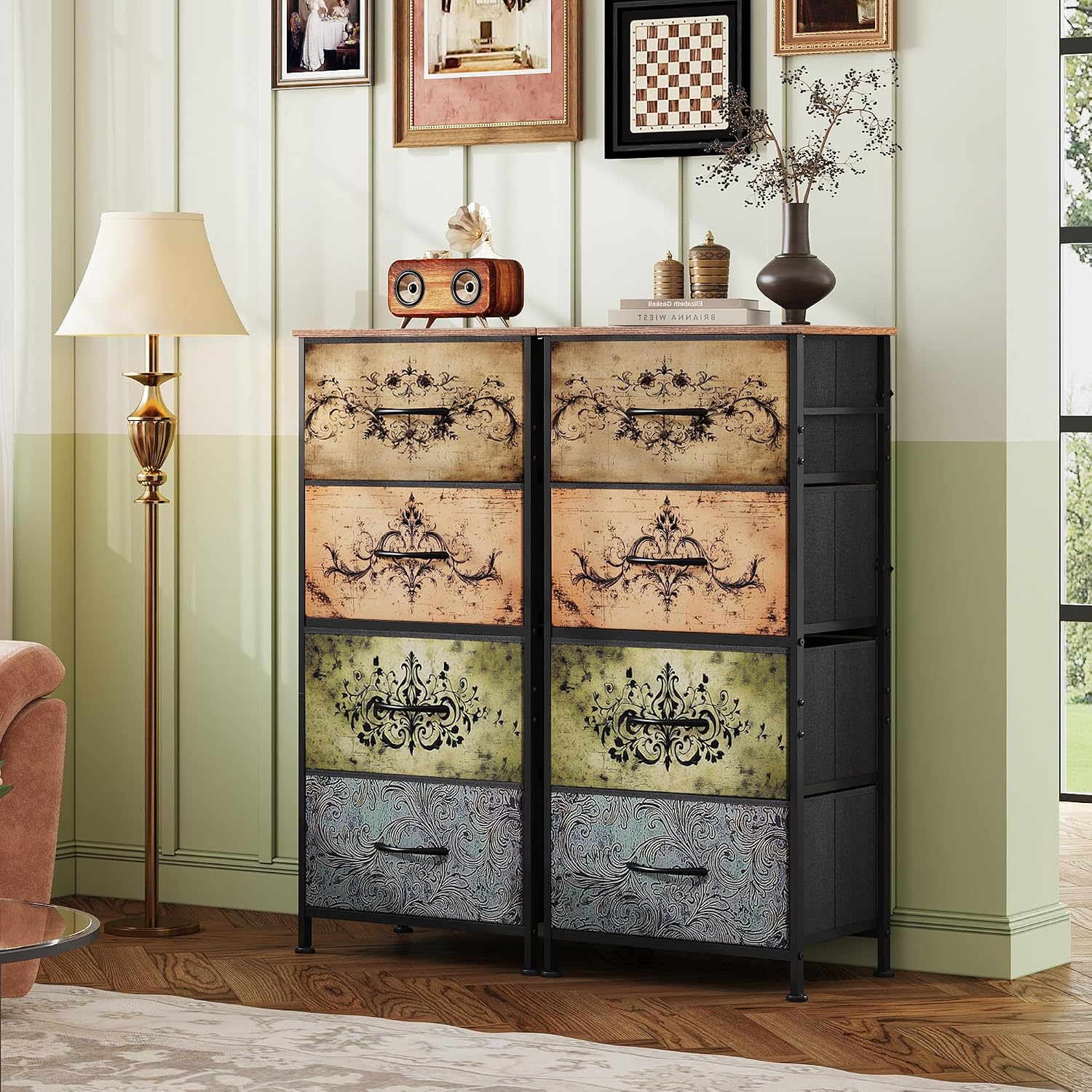 WLIVE Small Dresser Nightstand for Bedroom, 4 Drawers, Light Grey | 4 vertical fabric drawers, Space-saving tower, Bedroom or closet use, Chest of drawers, Dresser for small spaces