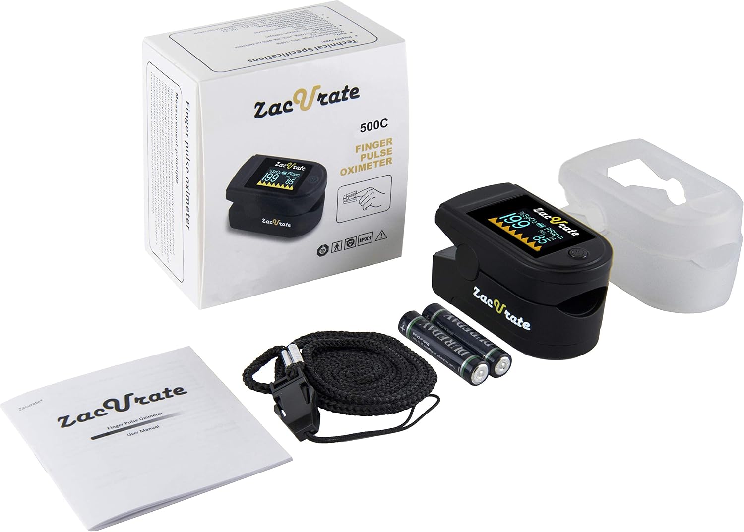 Zacurate 500C Elite Fingertip Pulse Oximeter and Oximeter Carrying Case Bundle