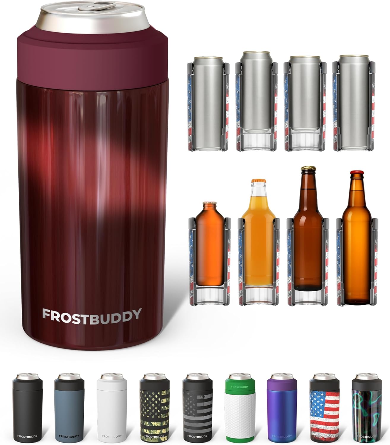 Frost Buddy Universal Can Cooler - Fits Slim Cans, 12 & 16oz (MatteBlack)