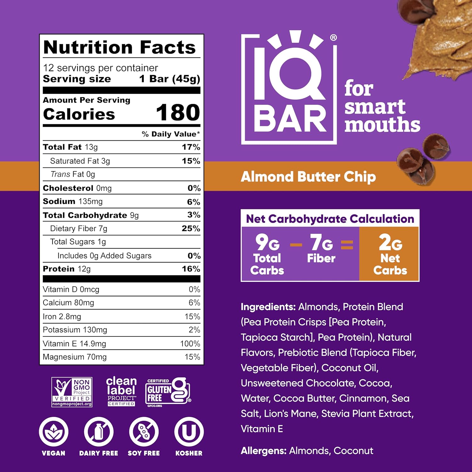 IQBAR Clean Protein Bars, Low Sugar Keto, Banana Nut 12-Count