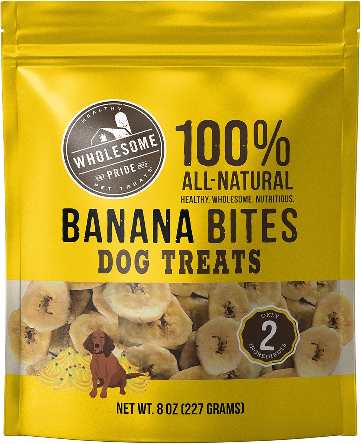 Wholesome Pride Banana Bites Dog Treats – 2-Ingredient Banana Chips for Dogs, Grain-Free, Banana & Coconut Oil, 8 oz