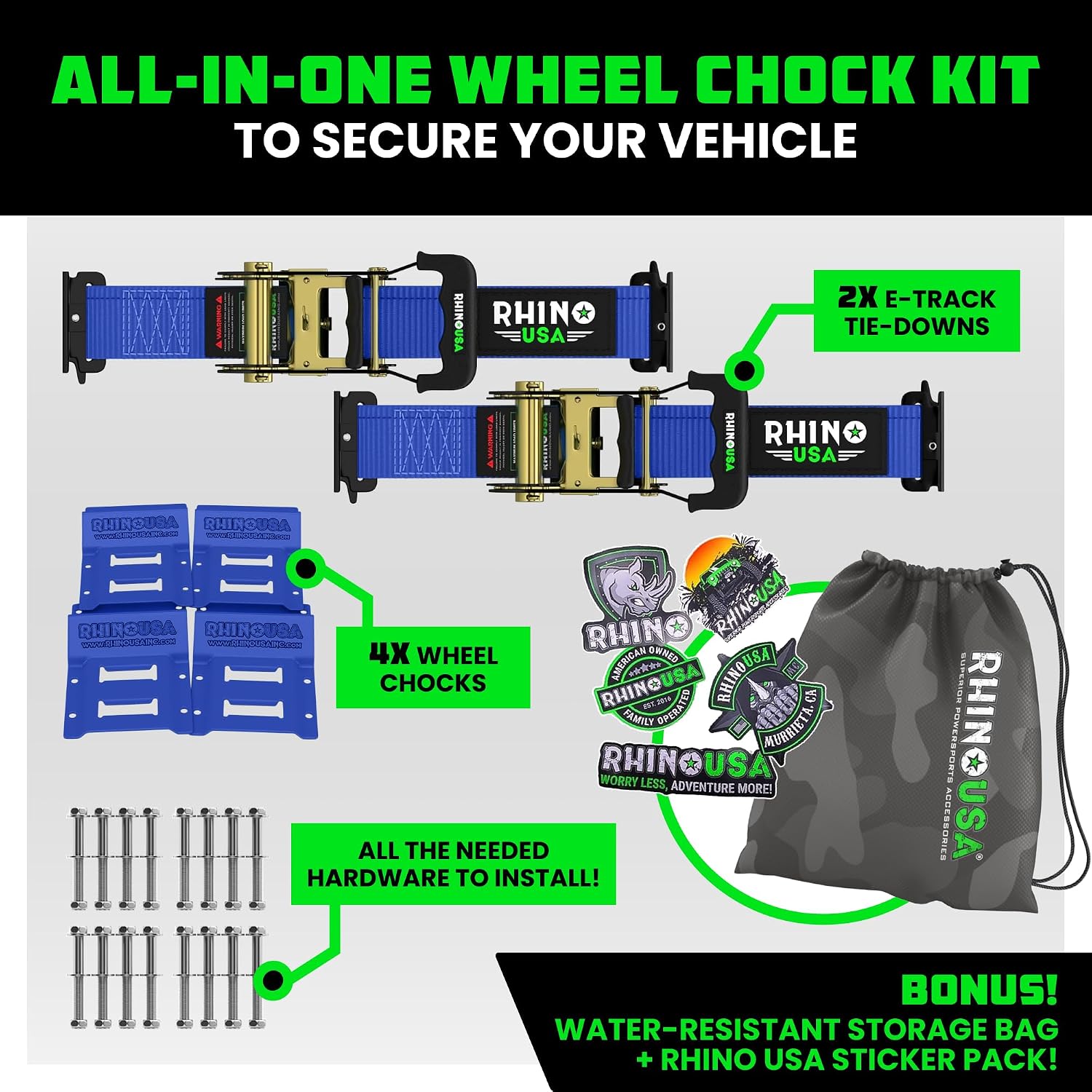 Rhino USA Wheel Chock Tie Down Kit (4,500lb) - 2 Straps & 4 Chocks