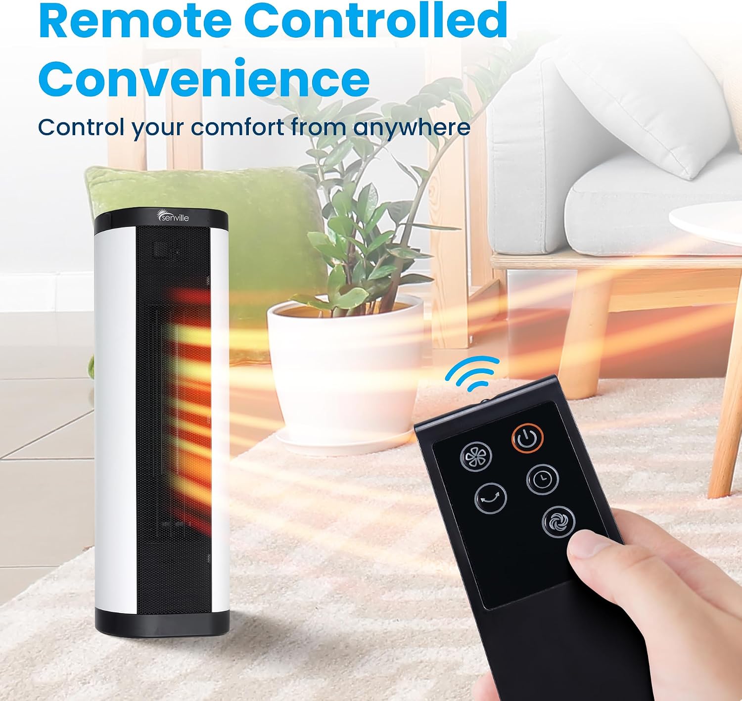 Senville Ceramic Space Heater, 1500W Electric, Digital Thermostat, Remote