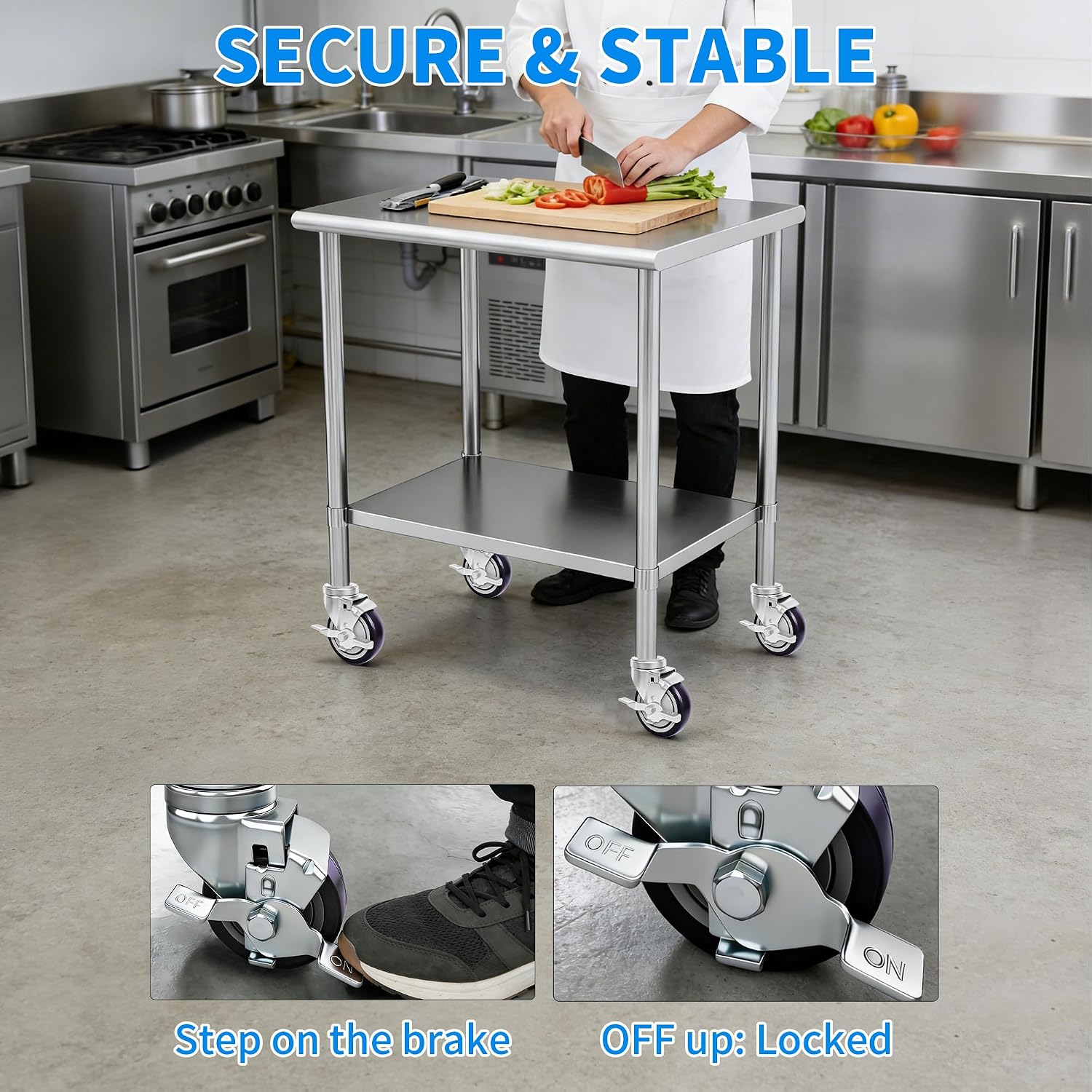 MySit 4 inch Work Table Caster Wheels for Commercial Kitchen Prep Tables