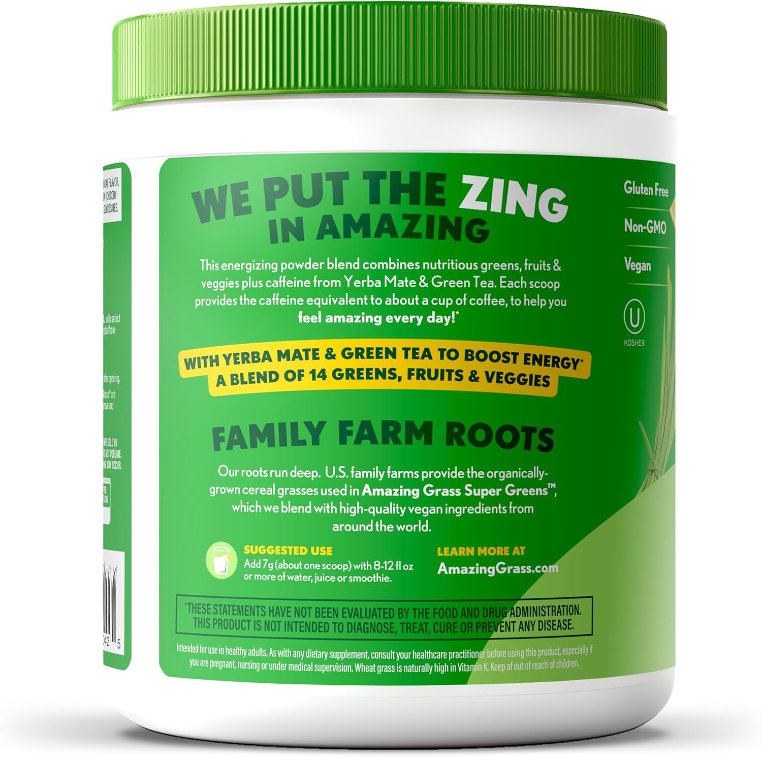 Amazing Grass Super Greens Powder Energy Lemon Lime, 30 Servings | Organic Energy Greens Powder with Plant-Based Caffeine, Yerba Mate & Green Tea Leaf for Sustained Energy & Focus