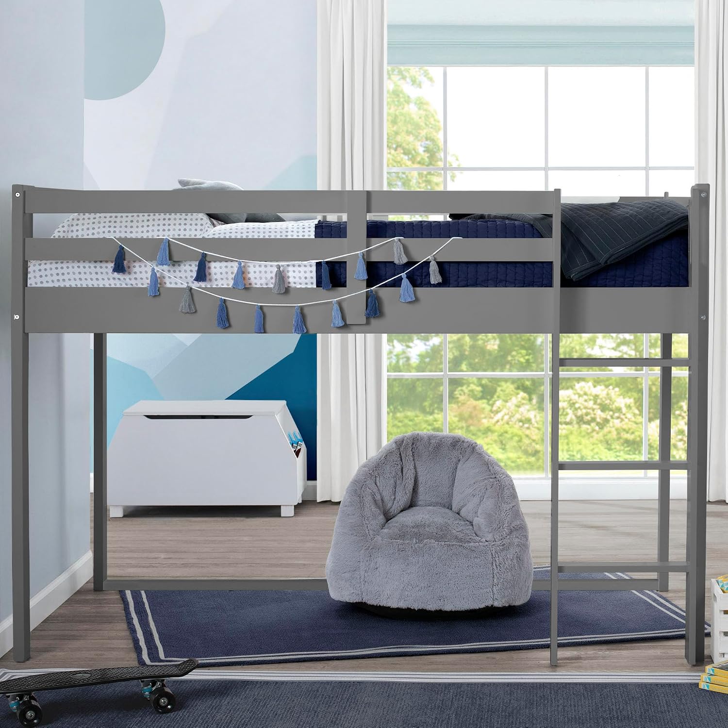 Delta Children Twin Loft Bed with Guardrail and Ladder (Coordinates with Loft Bed Tents Sold Separately), White