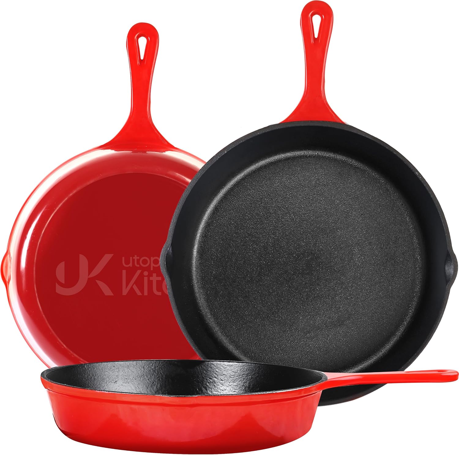 Utopia Kitchen Cast Iron Skillet Set 3 Piece 6 8 10 Inch PFAS-Free Black | Chef Pan, Even Heat Distribution, Stovetop, Campfire and Grill Safe, Large Skillet Set, Indoor Outdoor Use