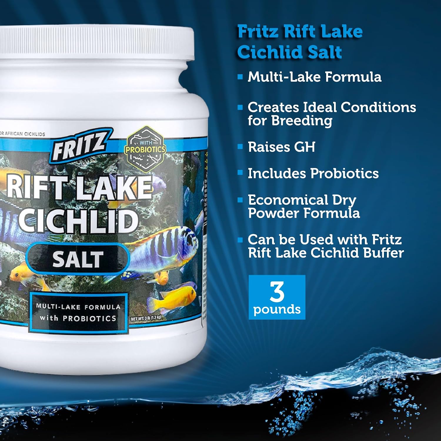 Fritz Aquatics Rift Lake Cichlid Salt Multi-Lake Formula with Probiotics (3-Pound)