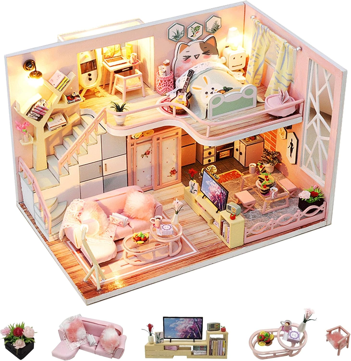 Flever Dollhouse Miniature DIY House Kit Creative Room with Loft Apartment Scene for Romantic Artwork Gift (Tranquil Life)