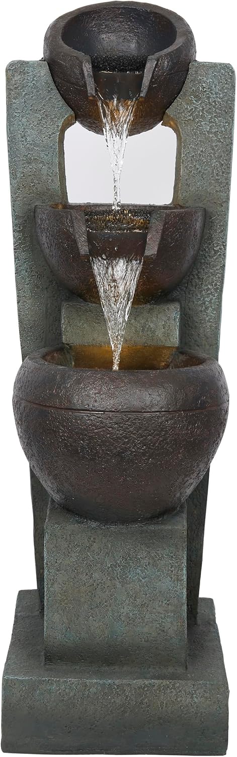 Alpine Corporation WIN326 Indoor Tabletop Light-Up Tiered Rainforest Tree Trunk Water Fountain with LED Lights, 11", Brown